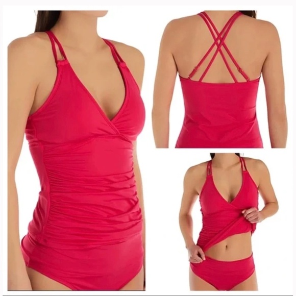 La Blanca Other - LA BLANCA island goddess pink/coral surplice swim tankini Size 10 NWT